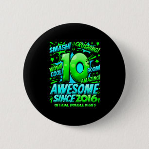 Double Digits 10 Year Old Boys 10th Birthday Boy  Button