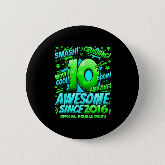 Double Digits 10 Year Old Boys 10th Birthday Boy  Button (Front)