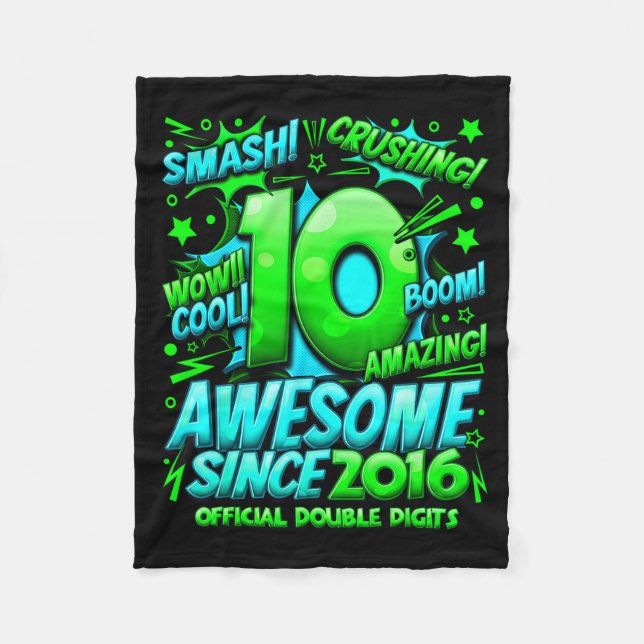 Double Digits 10 Year Old Boys 10th Birthday Boy  Fleece Blanket (Front)