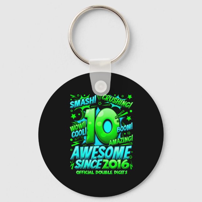 Double Digits 10 Year Old Boys 10th Birthday Boy  Keychain (Front)