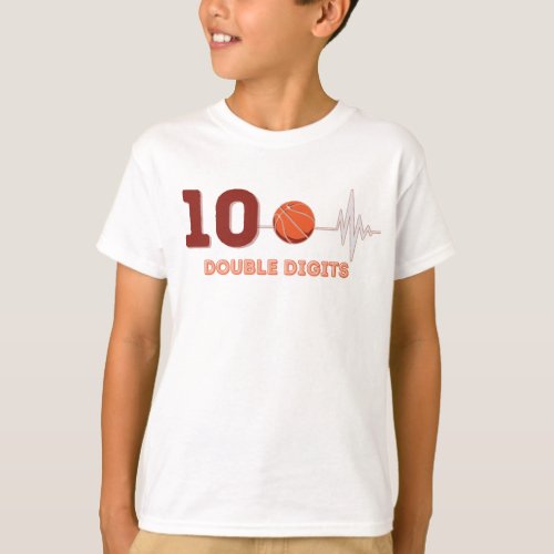 Double Digits 10 Years Old Birthday Boy Basketball T_Shirt