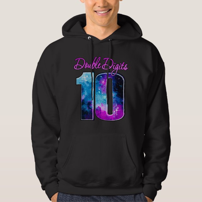 Double Digits 10 Years Old Galaxy Theme, Blue Pink Hoodie (Front)
