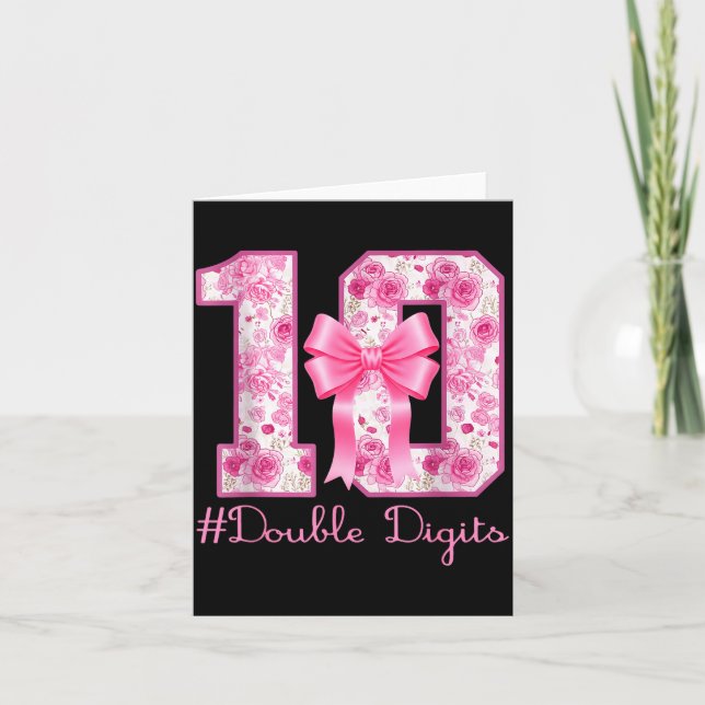 Double Digits 10th Birthday Girl Nk Coquette Bow 1 Card (Front)