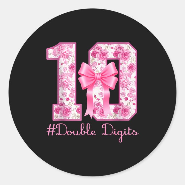 Double Digits 10th Birthday Girl Nk Coquette Bow 1 Classic Round Sticker (Front)