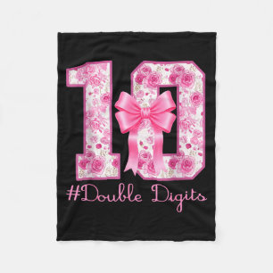 Double Digits 10th Birthday Girl Nk Coquette Bow 1 Fleece Blanket
