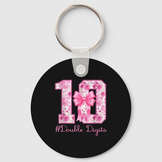 Double Digits 10th Birthday Girl Nk Coquette Bow 1 Keychain (Front)