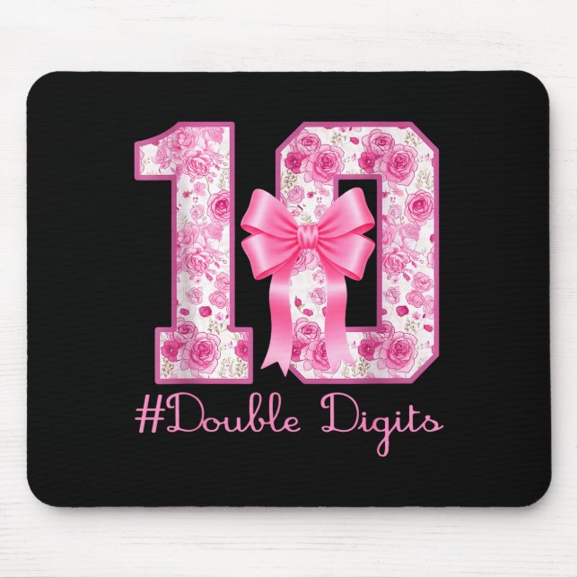 Double Digits 10th Birthday Girl Nk Coquette Bow 1 Mouse Pad (Front)