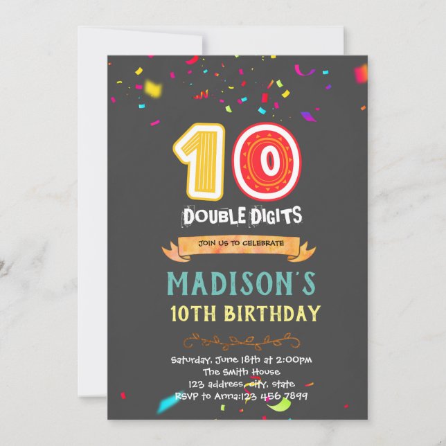 Double digits 10th birthday invitation (Front)