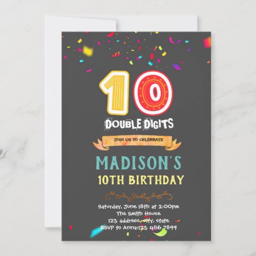 Double digits 10th birthday invitation
