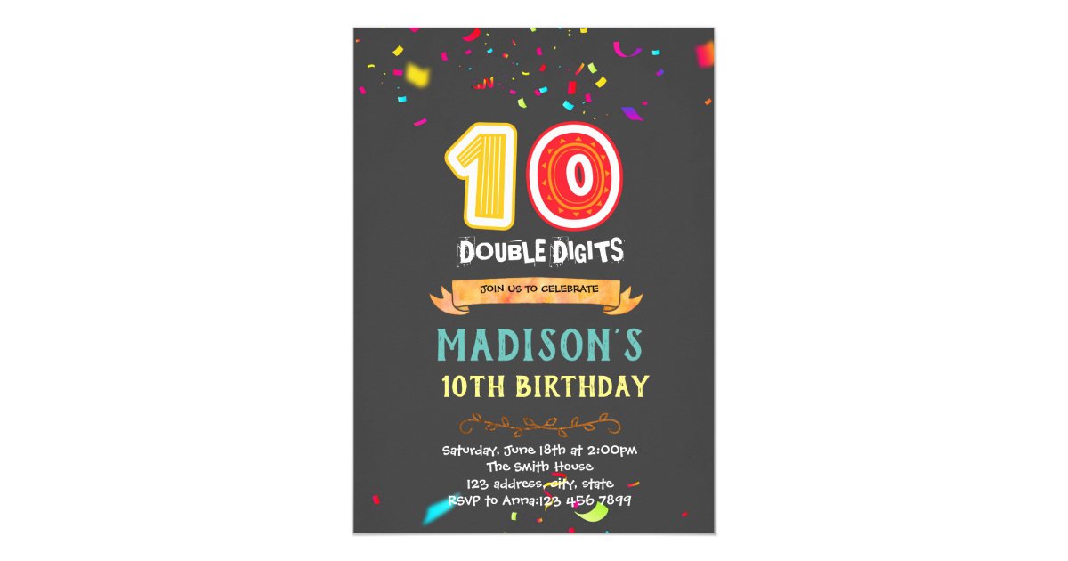 Double Digits 10th Birthday Invitation