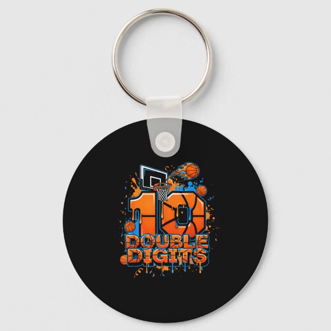 Double Digits Birthday 10 Year Old Boy Basketball  Keychain (Front)
