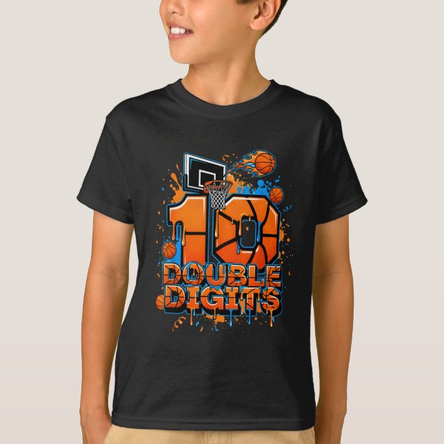 Double Digits Birthday 10 Year Old Boy Basketball  T-Shirt (Front)
