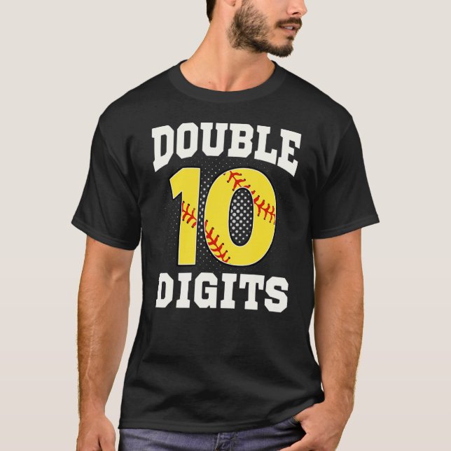 Double Digits Birthday Decorations Boy 10 Softball T-Shirt (Front)