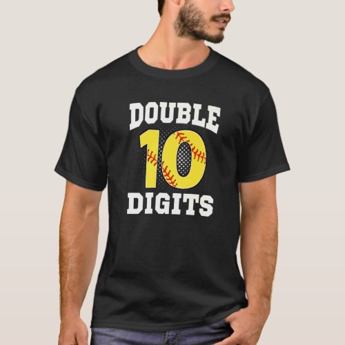 Double Digits Birthday Decorations Boy 10 Softball T_Shirt