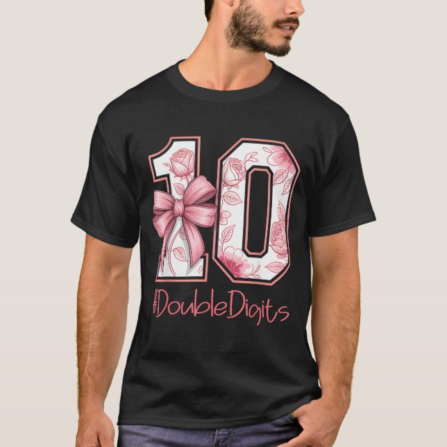 Double Digits Birthday Girl 10th Nk Coquette Bow F T-Shirt (Front)