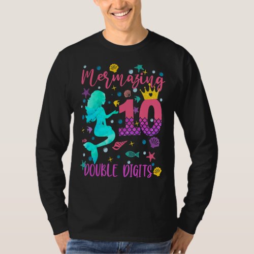 Double Digits Birthday Mermaid 10 Years Old B Day  T_Shirt