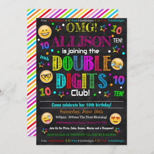 Double Digits Club Party Birthday Invitation