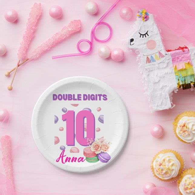Double Digits Macaroon Teenager Birthday Girl  Paper Plates (Party)
