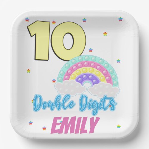 Double Digits Pop It Fidget Rainbow Customizable Paper Plates