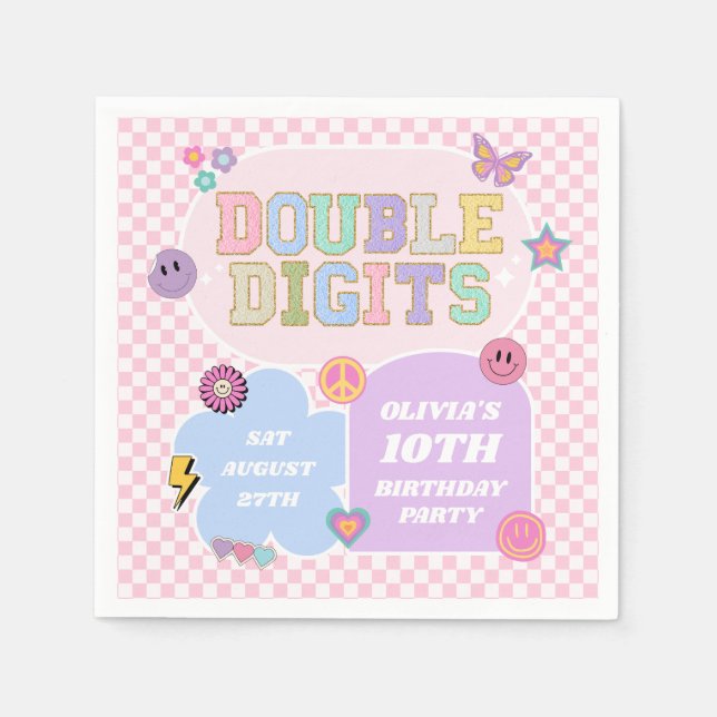 Double Digits Preppy Patch 10th Birthday Party Napkins (Front)