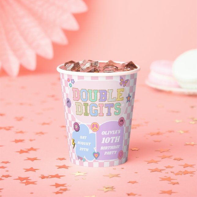Double Digits Preppy Patch 10th Birthday Party Paper Cups (Insitu)