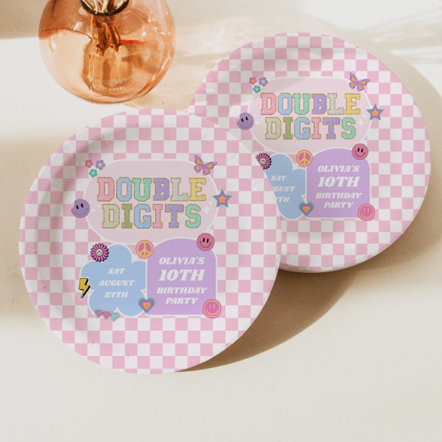 Double Digits Preppy Patch 10th Birthday Party Paper Plates (Creator Uploaded)