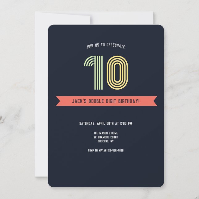 Double Digits Retro Invitation (Front)
