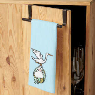 Double Display Stork Carries a Baby Boy Kitchen Towel