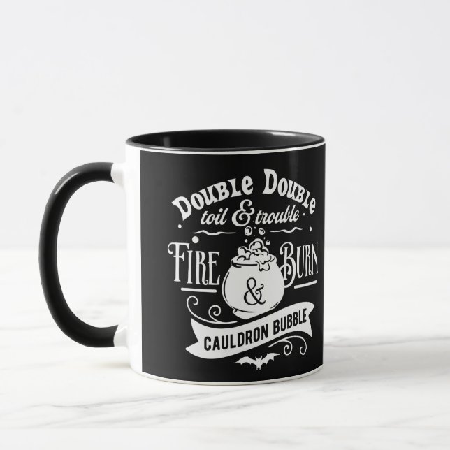 Double Double Toil and Trouble Cauldron Halloween Mug (Left)