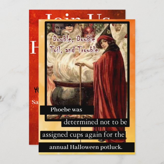 Double, Double, Toil & Trouble Halloween Potluck I Invitation (Front/Back)