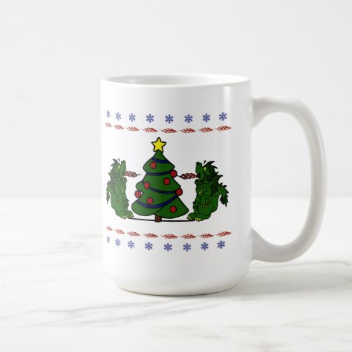 Double Dragon Christmas Tree Ugly Sweater Design Coffee Mug