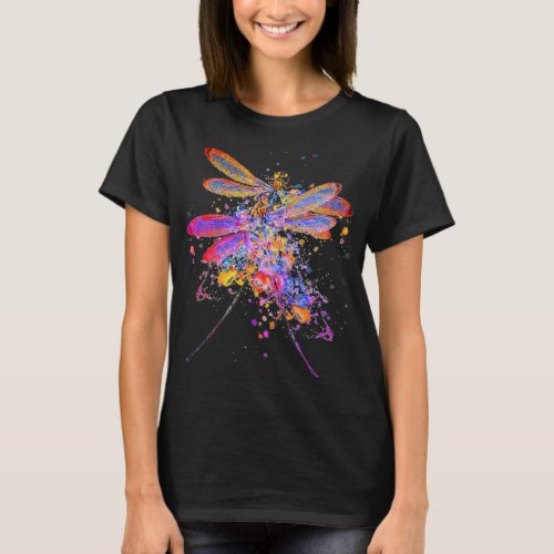Double dragonflies splatter T_Shirt
