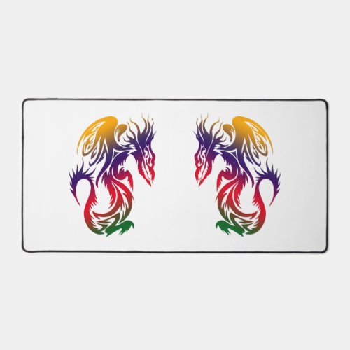 Double Dragons Colorful Tattoo Style Artwork Desk Mat
