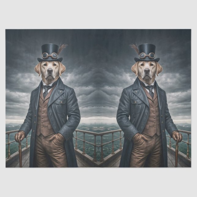 Double Elegant Victorian Steampunk Lab Dog Art Tissue Paper (Front)