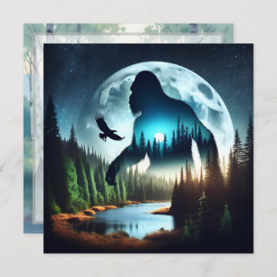 Double Exposure Bigfoot, Eagle and Full Moon
