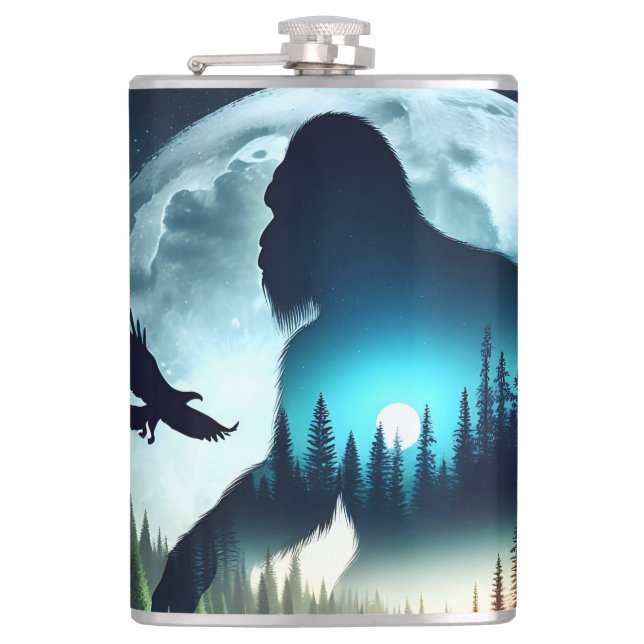 Double Exposure Bigfoot, Eagle and Full Moon Flask (Front)