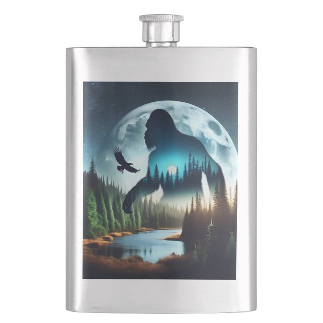 Double Exposure Bigfoot, Eagle and Full Moon Flask (Front)