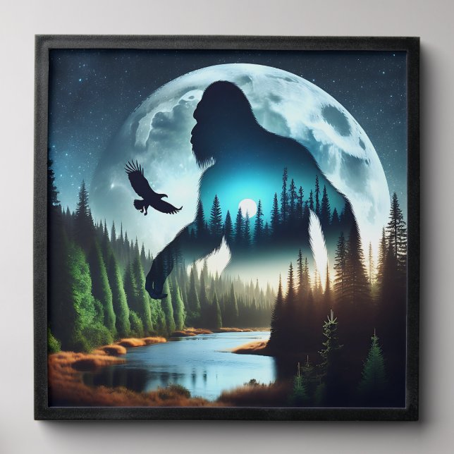 Double Exposure Bigfoot, Eagle and Full Moon Peel And Stick Photo Tile (Front Set)