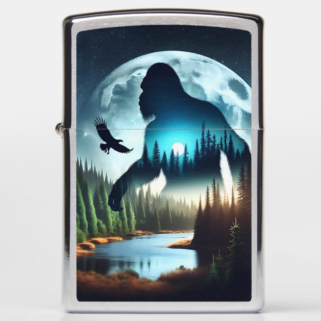 Double Exposure Bigfoot, Eagle and Full Moon Zippo Lighter (Front)