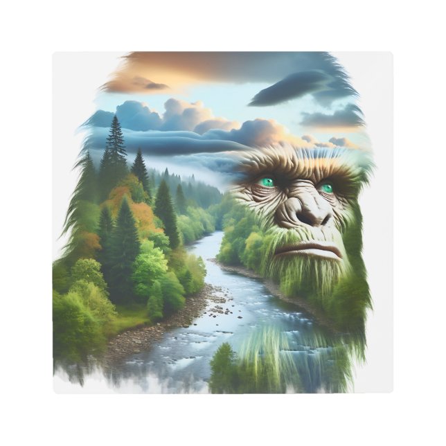 Double Exposure Bigfoot in Nature  Metal Print (Front)