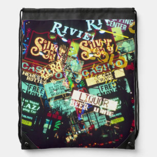 Double exposure, casino signs, Las Vegas, Drawstring Bag