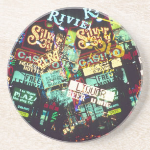 Double exposure, casino signs, Las Vegas, Drink Coaster