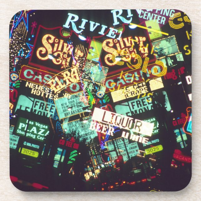 Double exposure, casino signs, Las Vegas, Drink Coaster (Front)