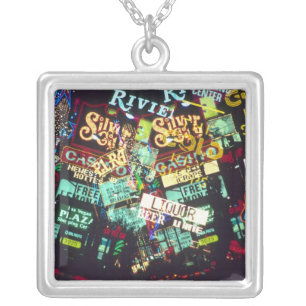 Double exposure, casino signs, Las Vegas, Silver Plated Necklace