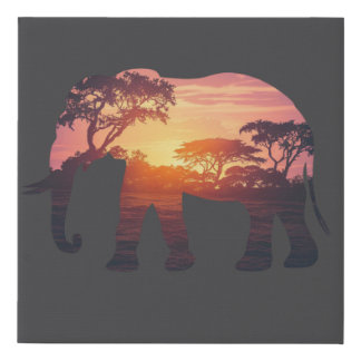 Double Exposure Elephant Silhouette Design – Savan Faux Canvas Print