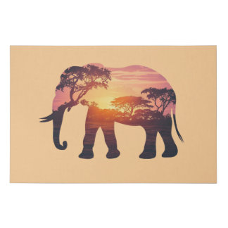 Double Exposure Elephant Silhouette Design – Savan Faux Canvas Print