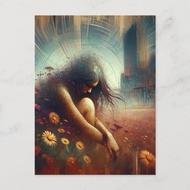 Double Exposure Flowers Abandoned City Woman Postcard (Front)