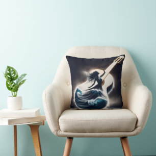 Double Exposure Guitar Dancer Throw Pillow