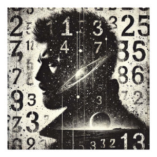 Double Exposure Man Portrait Numbers Letters Sky Photo Print
