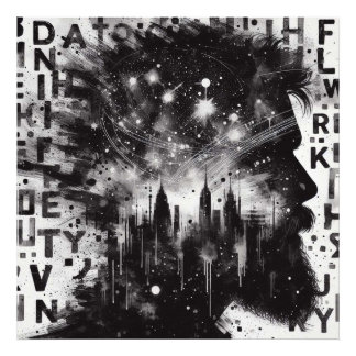 Double Exposure Man Profile with City Skyline  Photo Print